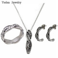 new Europe summer leaves stainless steel Crystal earrings necklaces rings jewelry sets